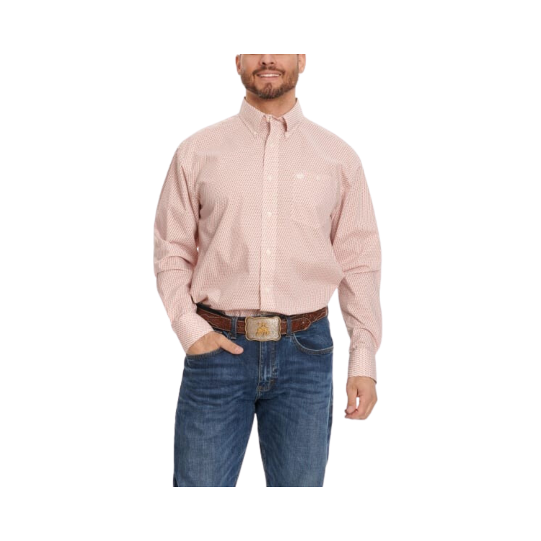 Wrangler Men's Cream Red & Latte Geo Print Classic Fit Long Sleeve Western Shirt
