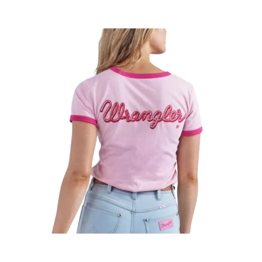 Wrangler x Barbie Women's Pink Rope Logos Ringer Tee