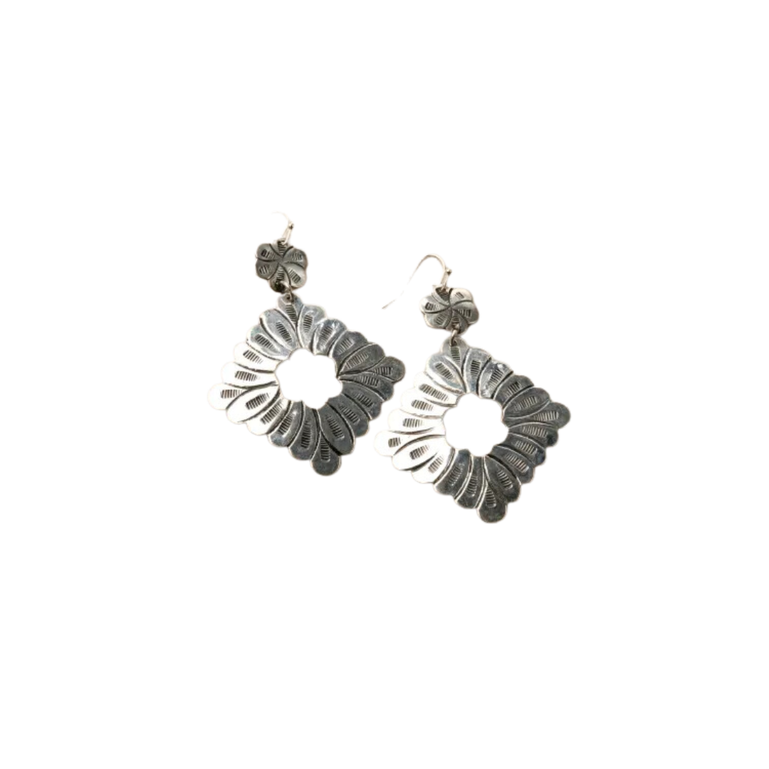 Silver Strike Women's Silver Floral Diamond Grey Earrings