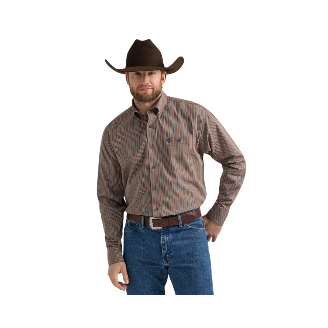 Wrangler Men's George Strait  Brown Stripe Shirt