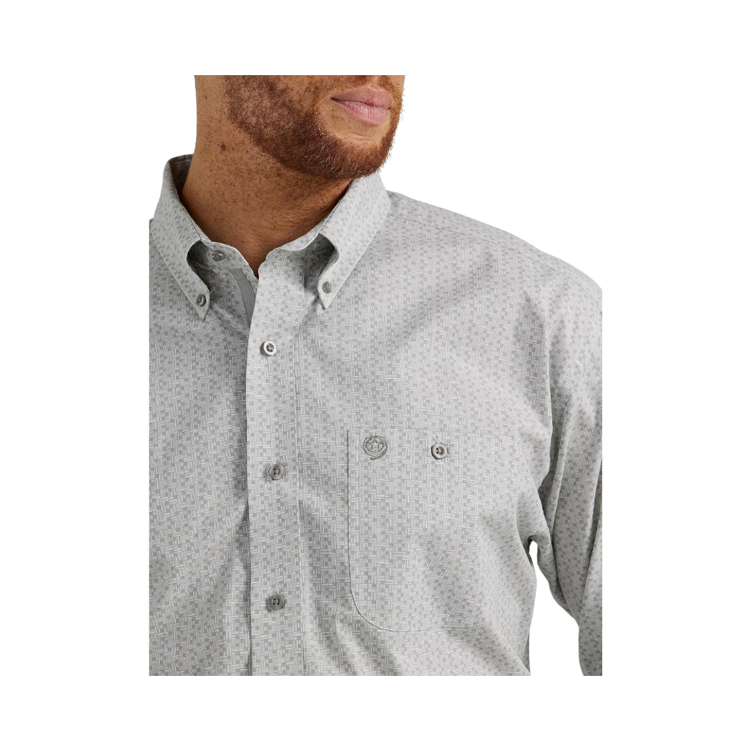 Wrangler Men's George Strait Grey Hatches Long Sleeve Button Down Shirt