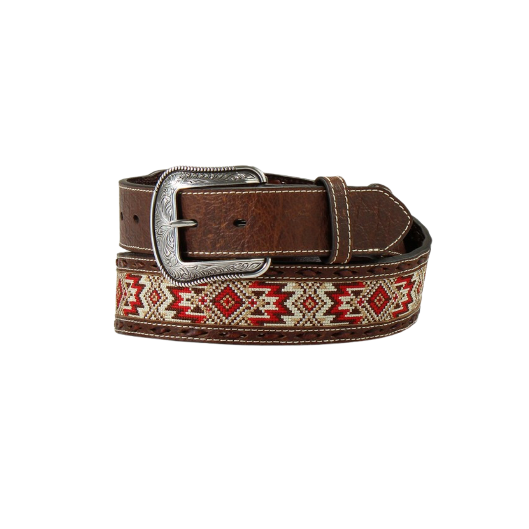 3D Men's Western Embroidered Inlay Buck Laced Red Belt