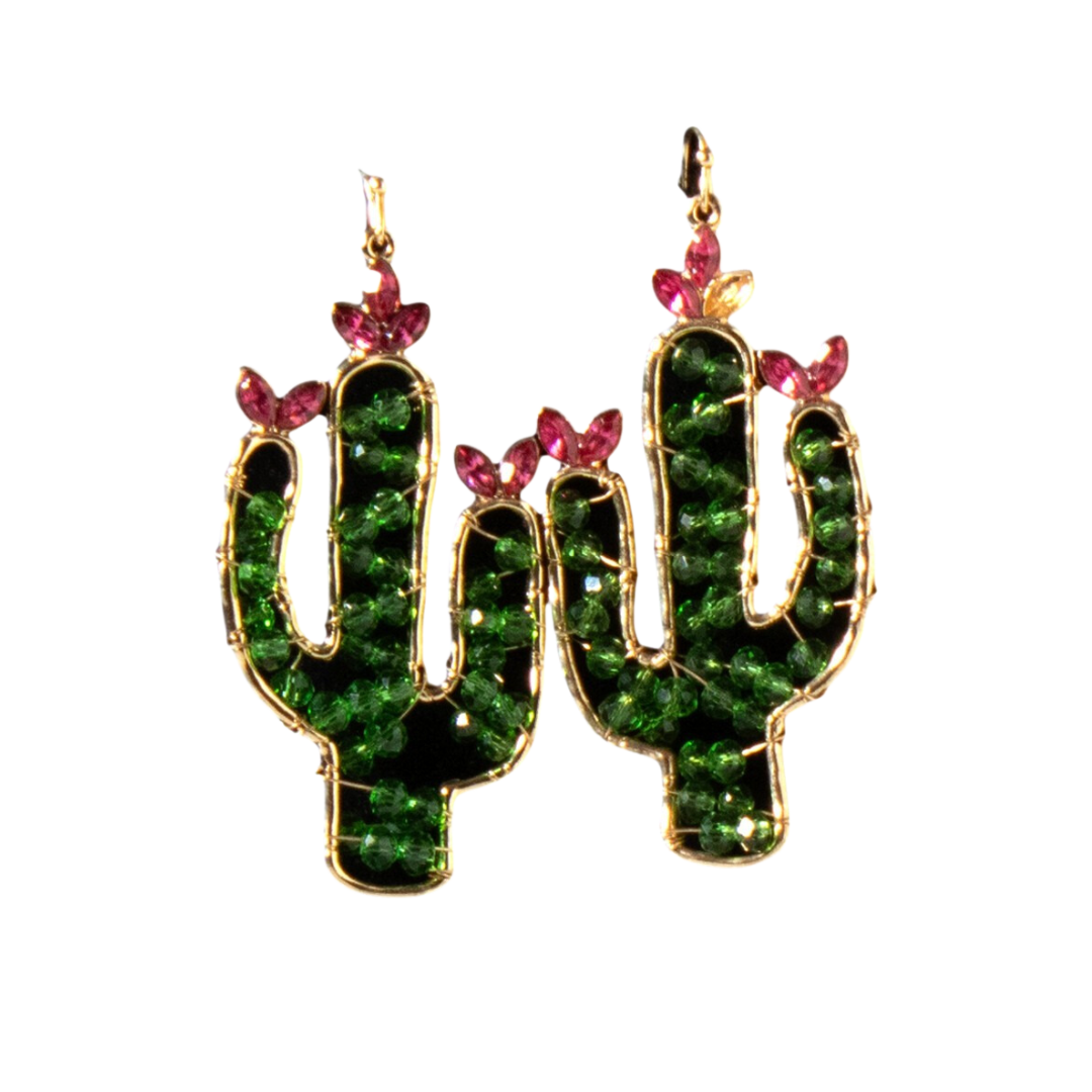 Silver Strike Women's Cactus Hook Bead Green Earrings