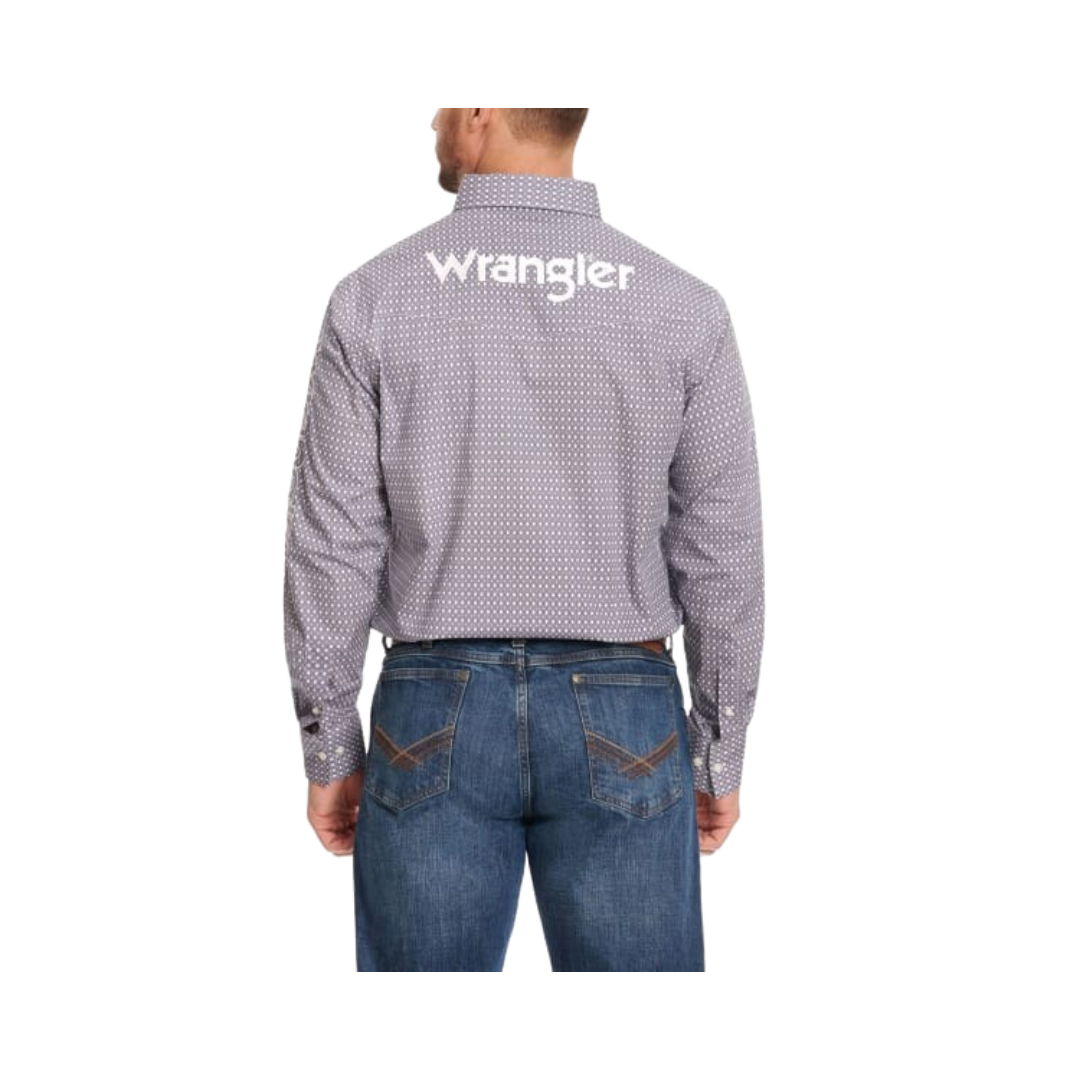 Wrangler Men's Print Embroidery Logo Long Sleeve Western Shirt