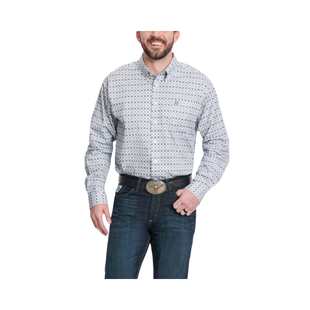 Cinch Men's Cornflower Geo Print Long Sleeve Western Blue & Black Shirt