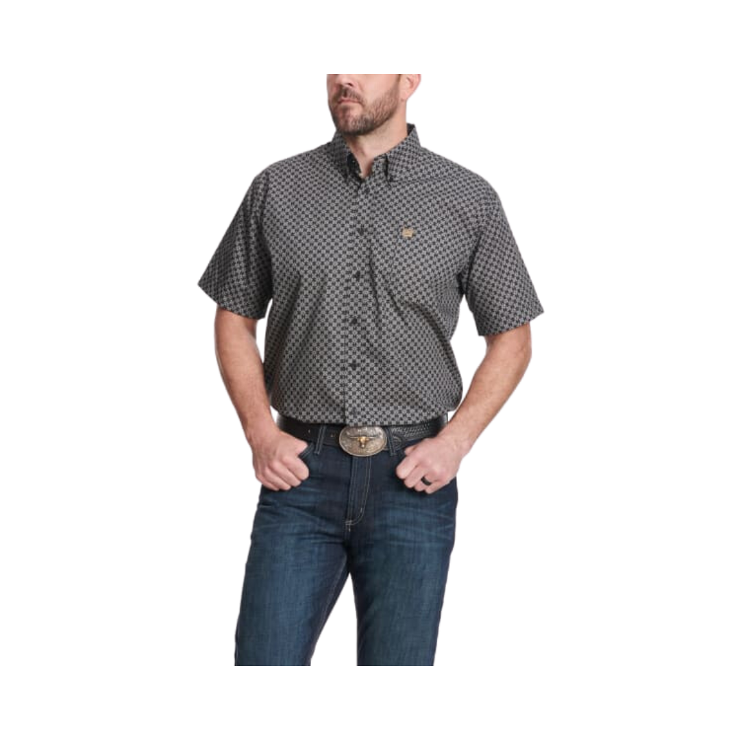 Cinch Men's Geo Print Short Sleeve Western Black & Taupe Shirt