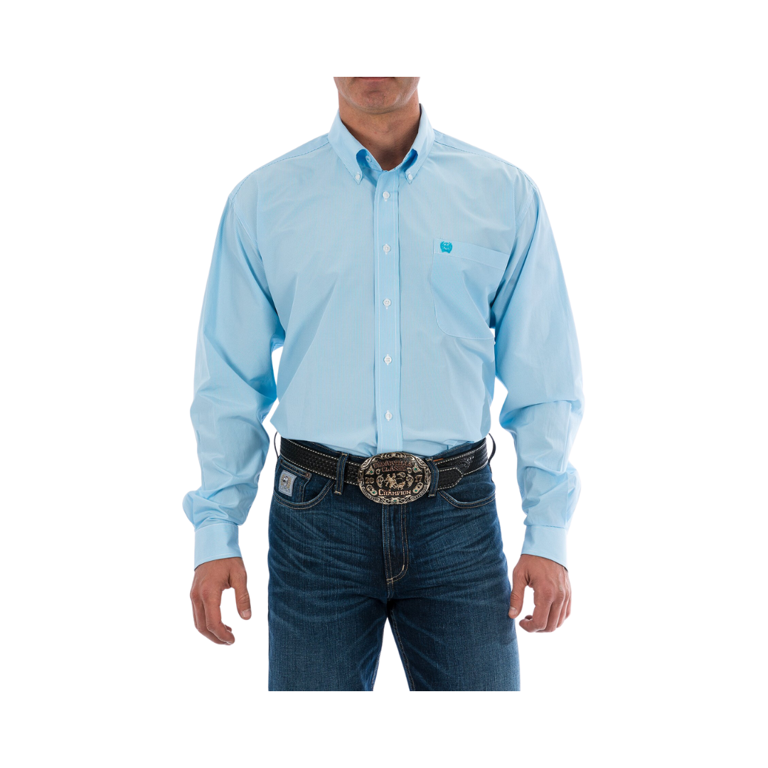Cinch Men's Tencel Micro Stripe Button Down Western Light Blue Shirt
