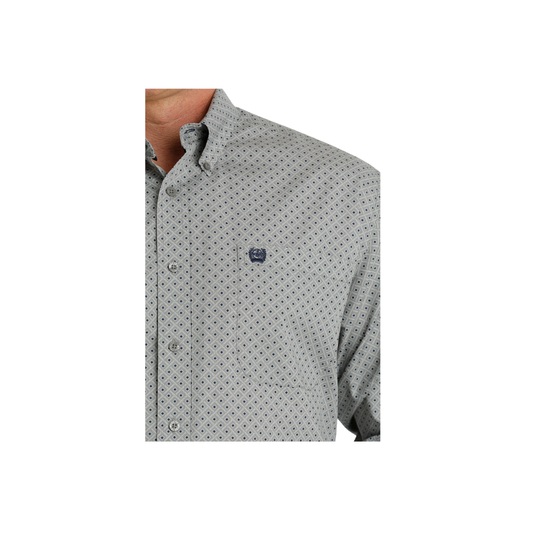 Cinch Men's Geometric Print Button Down Western Navy Gray Shirt