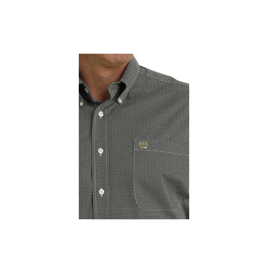 Cinch Men's Stretch Geometric Print Button Down Western White Black Shirt
