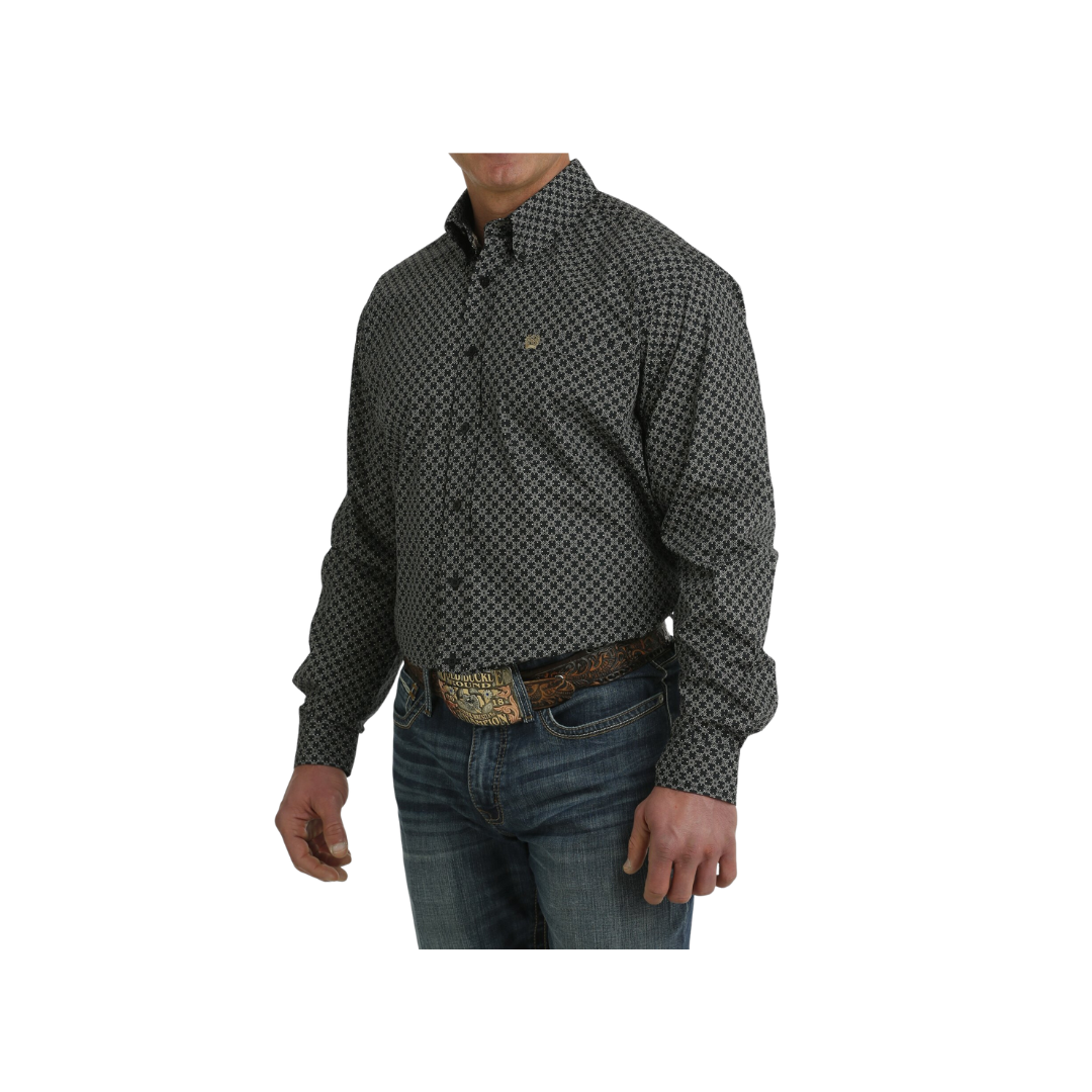 Cinch Men's Geometric Print Button Down Western Black Khaki Shirt