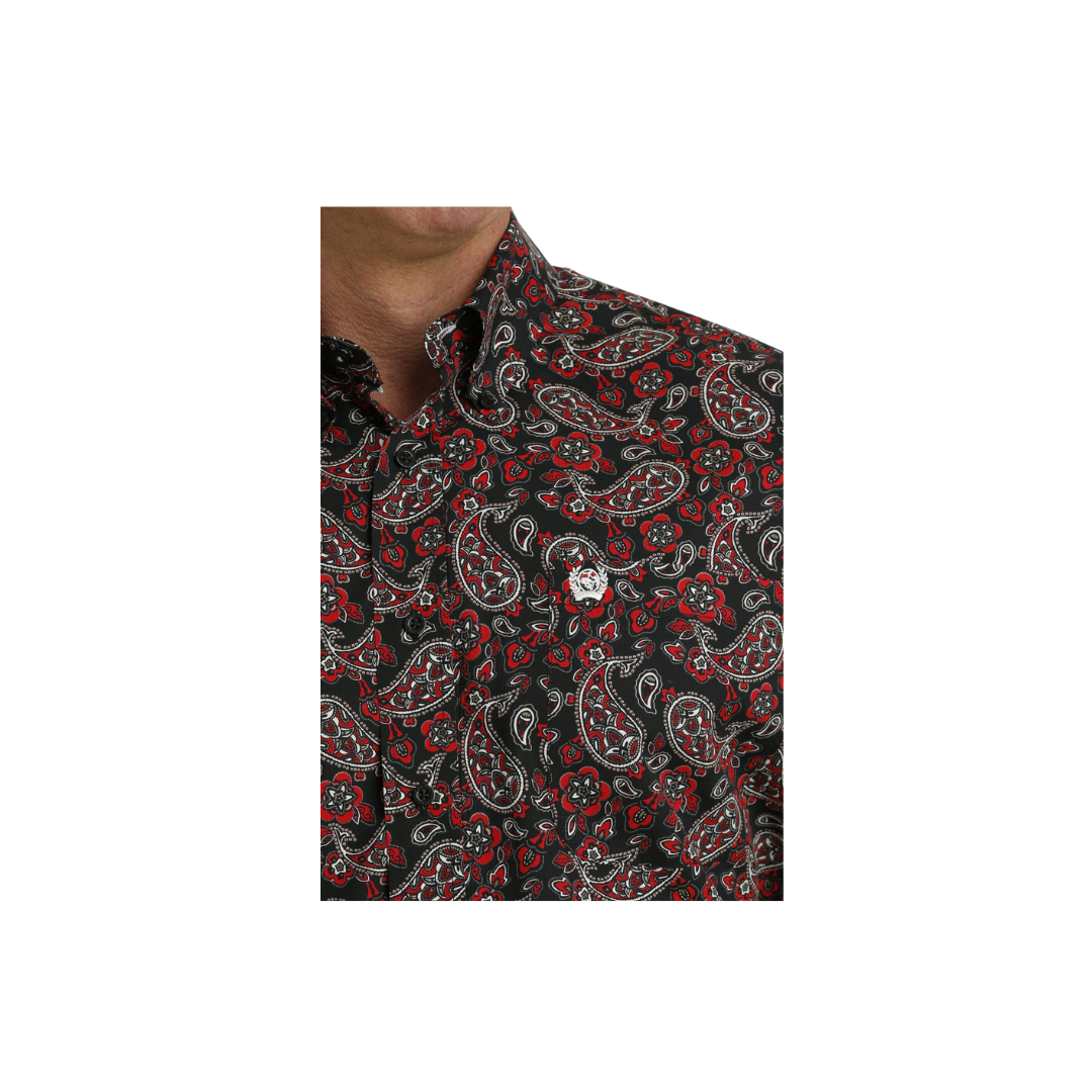 Cinch Men's Paisley Print Button Down Western Black Red Shirt