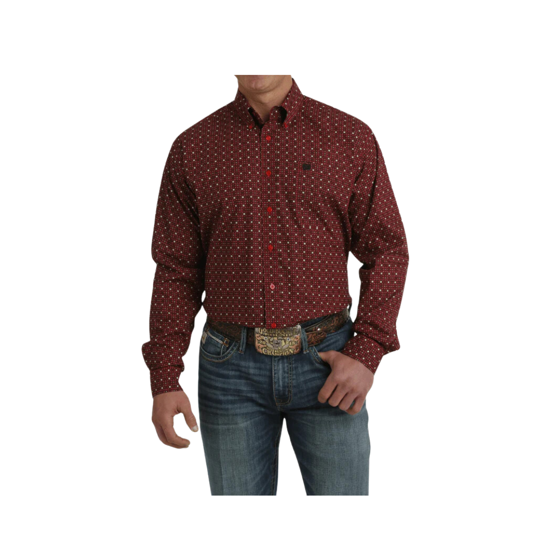 Cinch Men's Geometric Print Long Sleeve Button Down Western Red Shirt