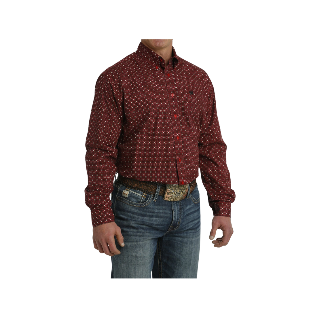 Cinch Men's Geometric Print Long Sleeve Button Down Western Red Shirt