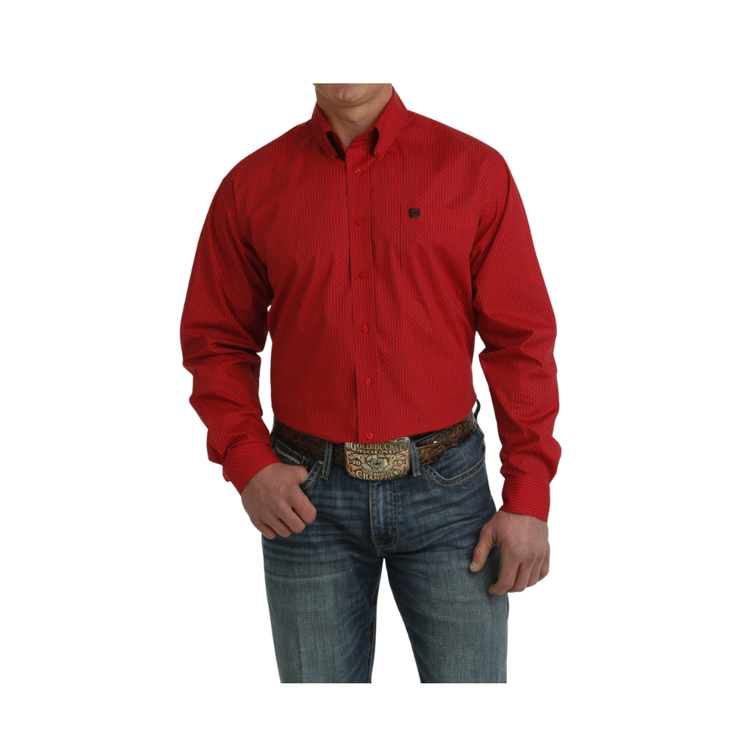 Cinch Men's Stretch Geometric Print Button Down Western Red Shirt
