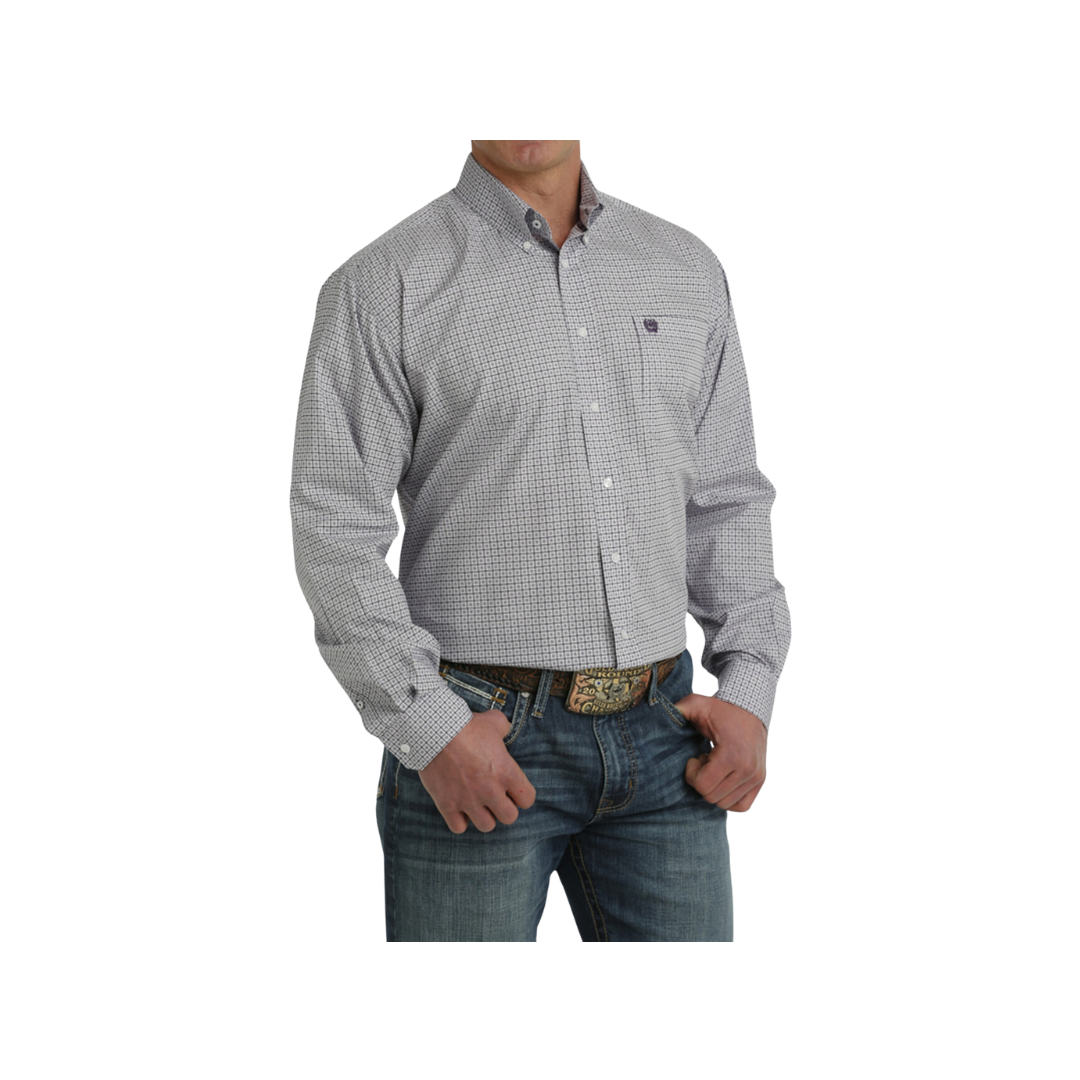 Cinch Men's Classic Geo Print Button Down Western Long Sleeve Purple Shirt