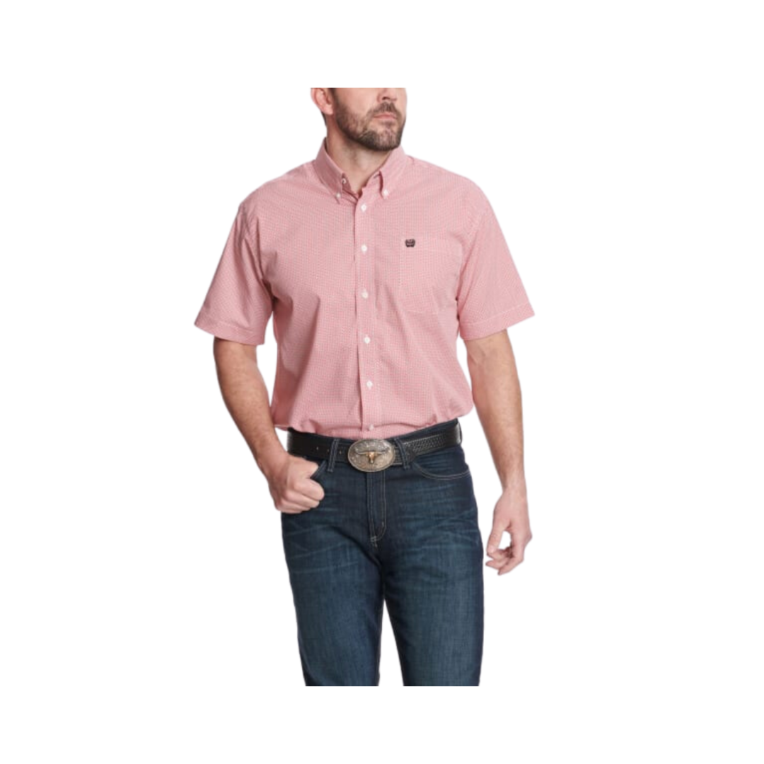 Cinch Men's Geo Print Short Sleeve Western Red & Black Shirt