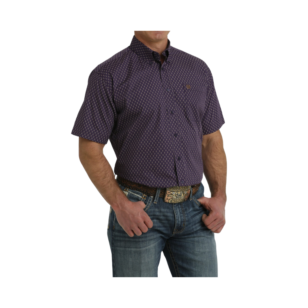 Cinch Men's Geometric Print Short Sleeve Western Purple Brown Shirt