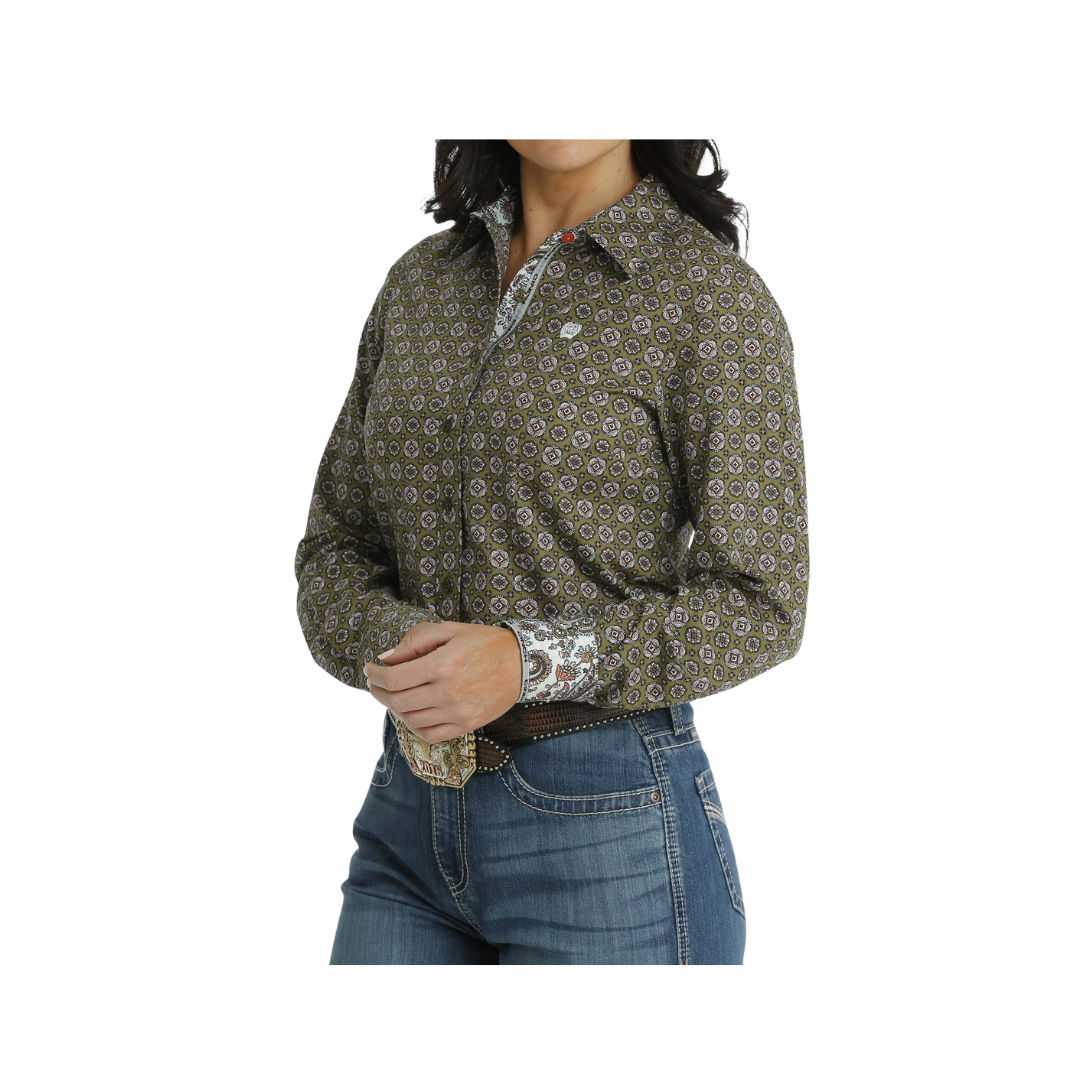 Cinch Women's Button Down Western Olive Shirt