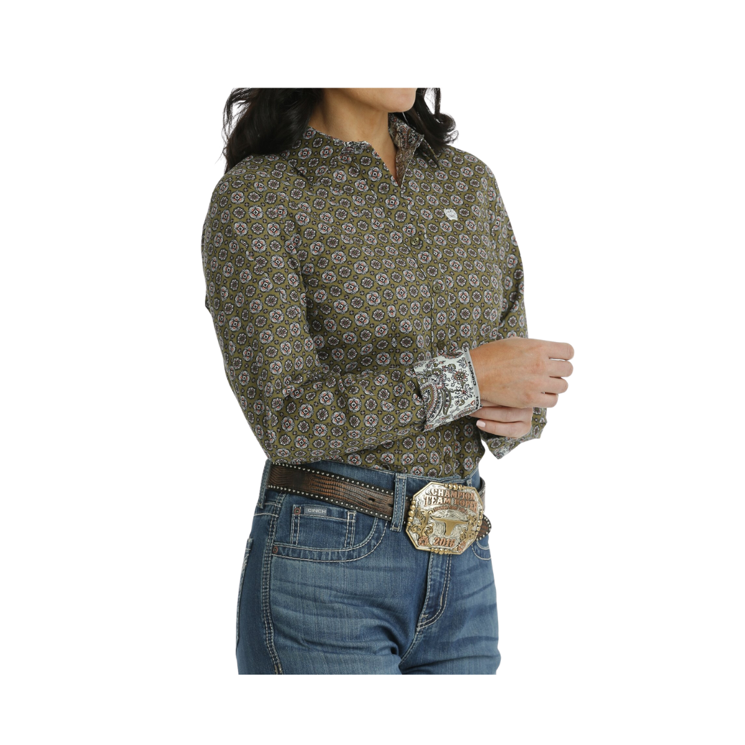 Cinch Women's Button Down Western Olive Shirt