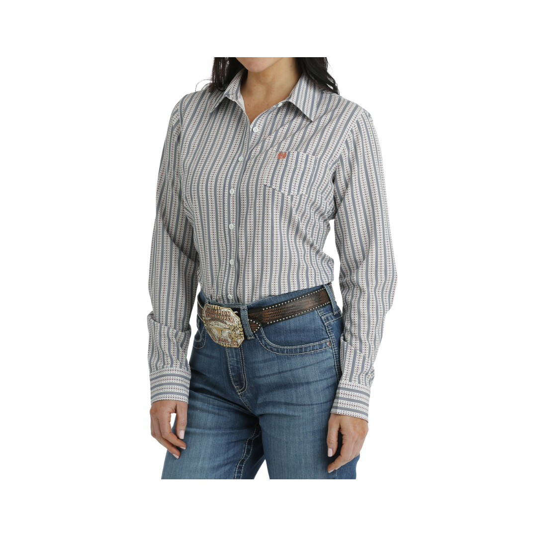Cinch Women's Arenaflex Button Down Western White Light Blue Shirt