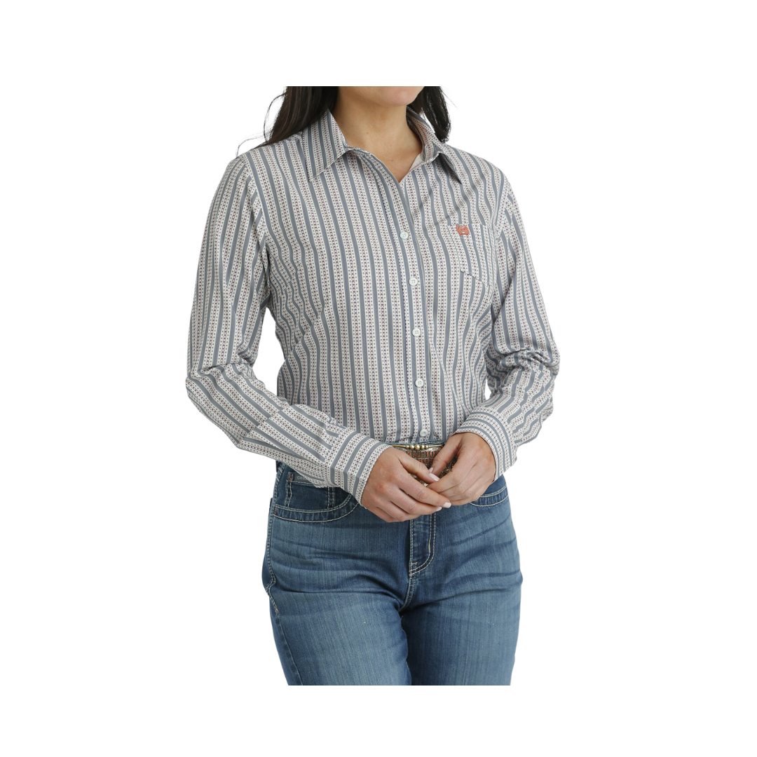 Cinch Women's Arenaflex Button Down Western White Light Blue Shirt