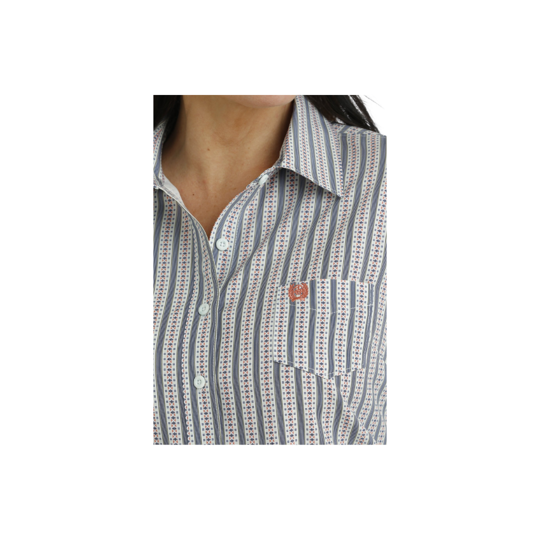 Cinch Women's Arenaflex Button Down Western White Light Blue Shirt
