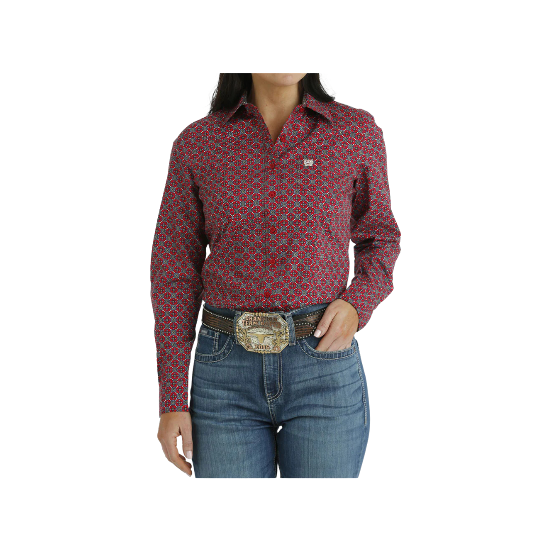 Cinch Women's Long Sleeve Western Button Print Red Shirt