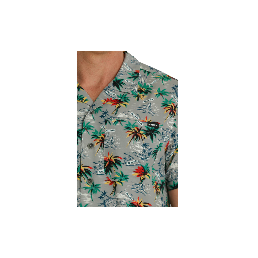 Cinch Men's Hawaiian Print Short Sleeve Camp Gray Shirt