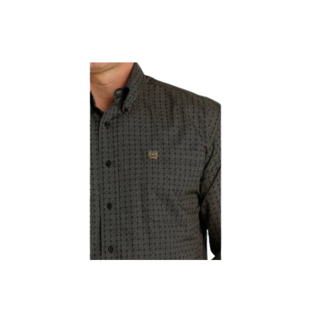 Cinch Men's Geometric Print Long Sleeve Black Gray Shirt