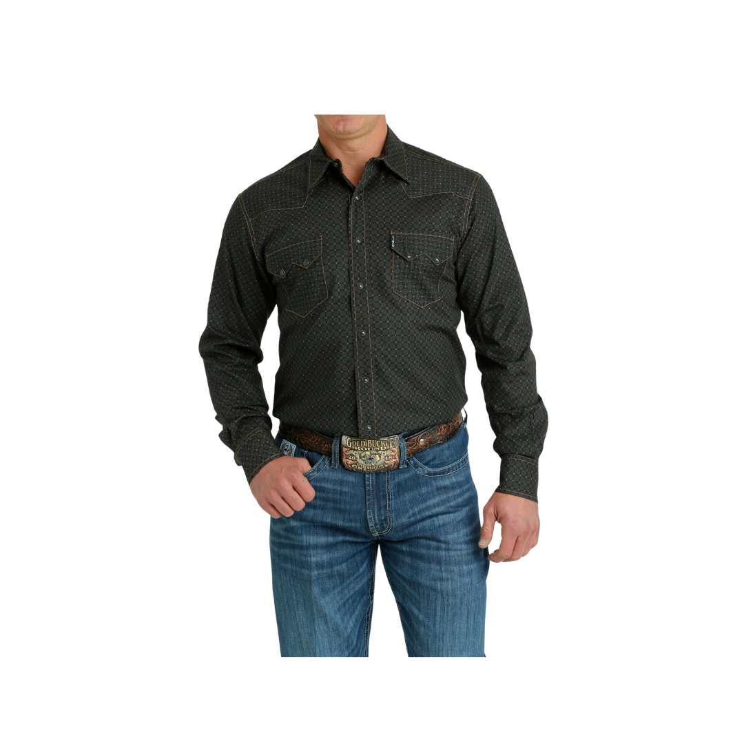Cinch Men's Modern Print Button Down Black Shirt