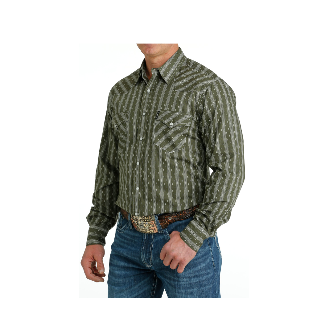Cinch Men's Modern Fit Snap Western Olive Shirt