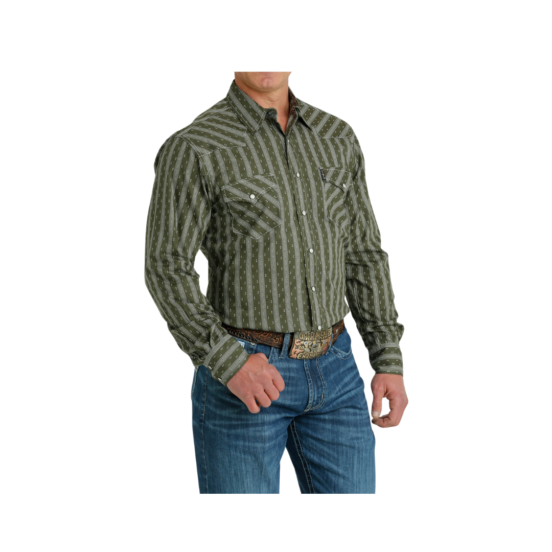 Cinch Men's Modern Fit Snap Western Olive Shirt