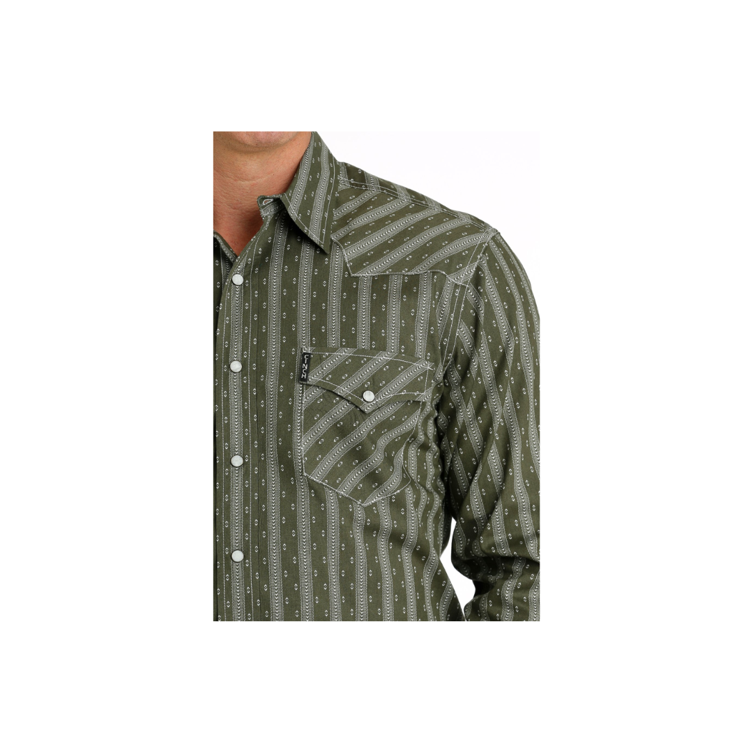 Cinch Men's Modern Fit Snap Western Olive Shirt