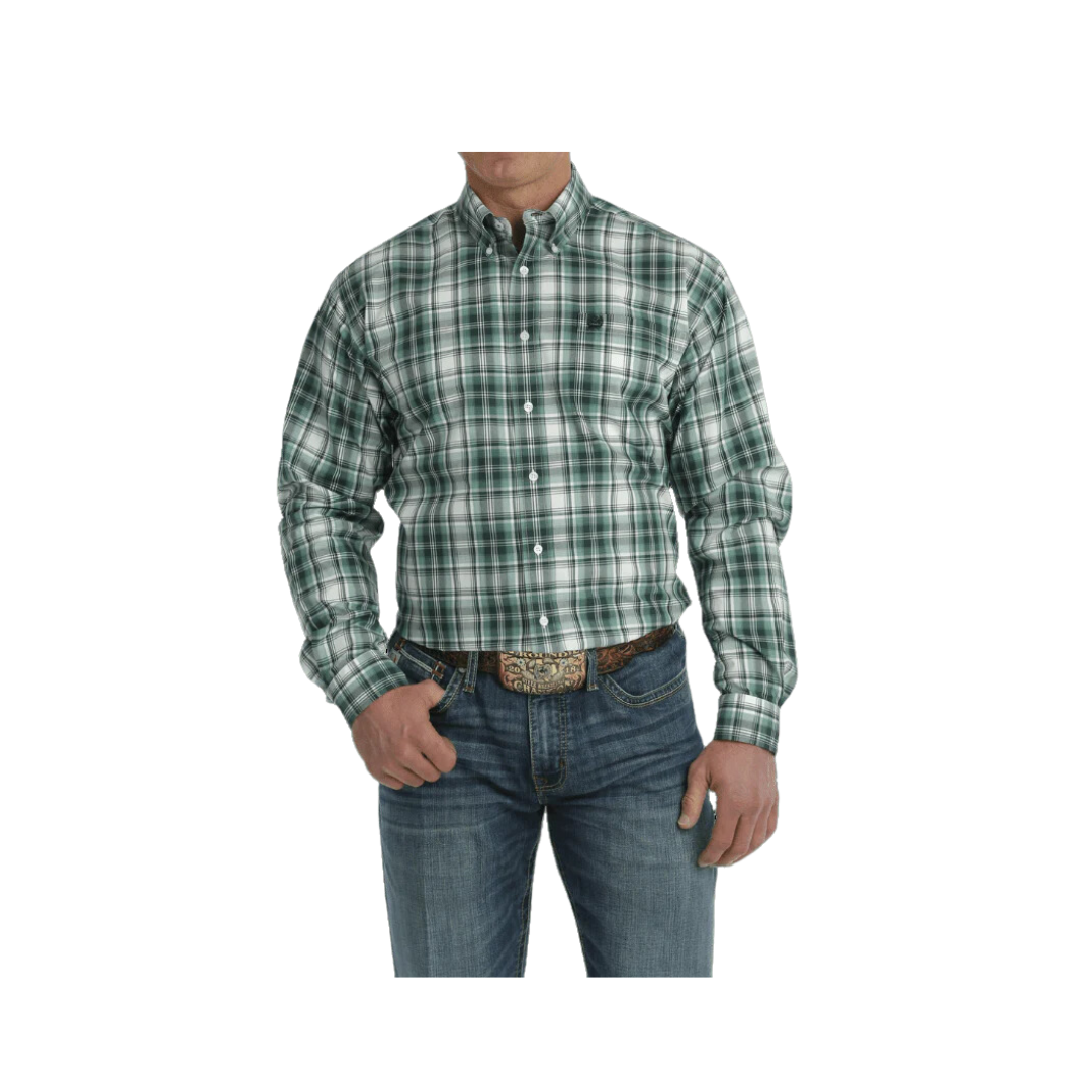 Cinch Men's Plaid Long Sleeve Button Down Western Turquoise White Shirt