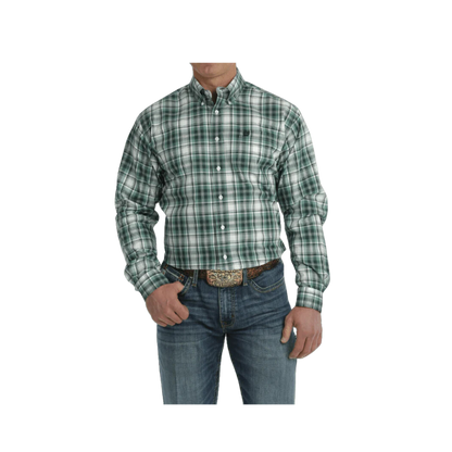 週末sale  8yards Men’s SideTuck Shirt Cinch Men's Plaid Long Sleeve Turquoise White Shirt - Western Style