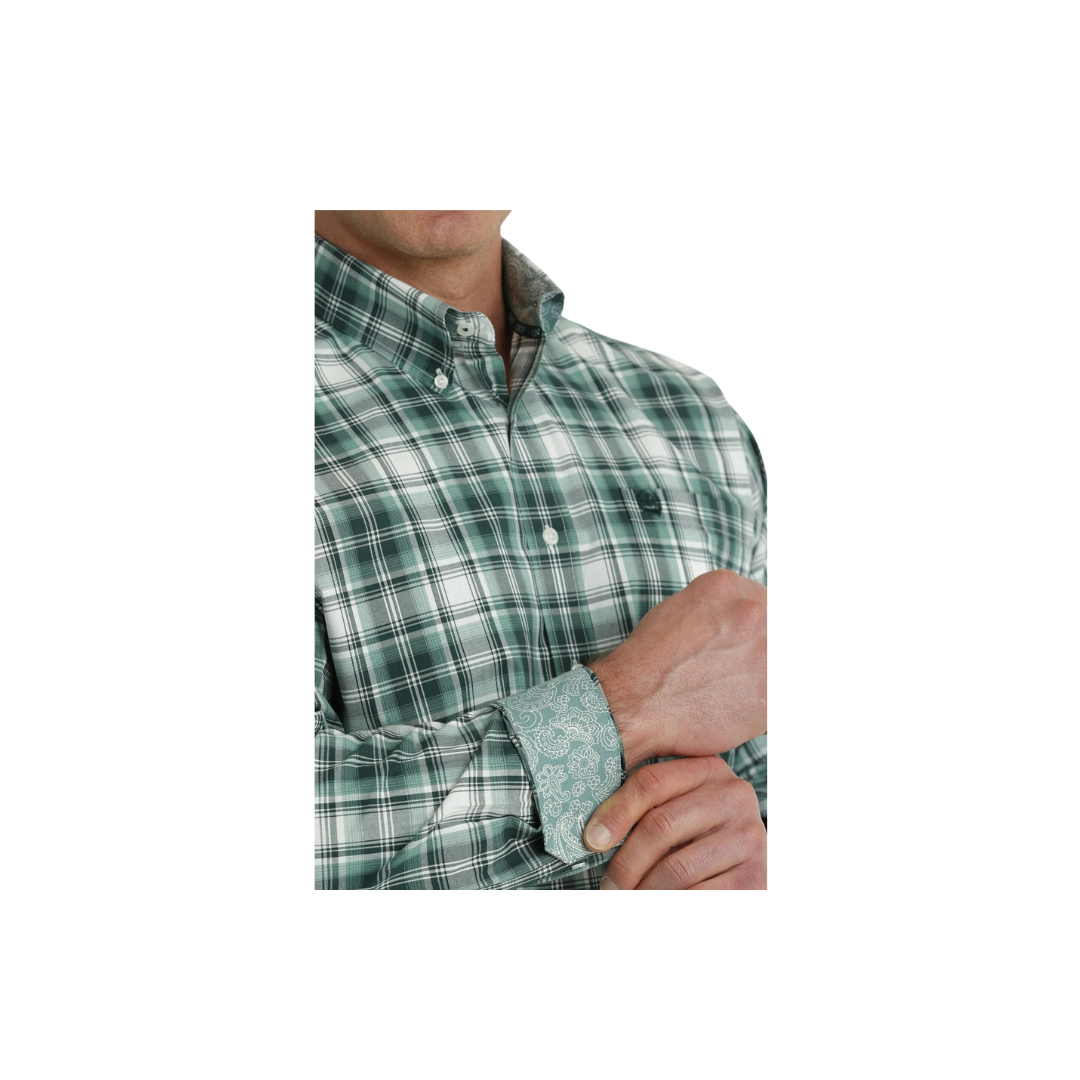 Cinch Men's Plaid Long Sleeve Turquoise White Shirt - Western Style