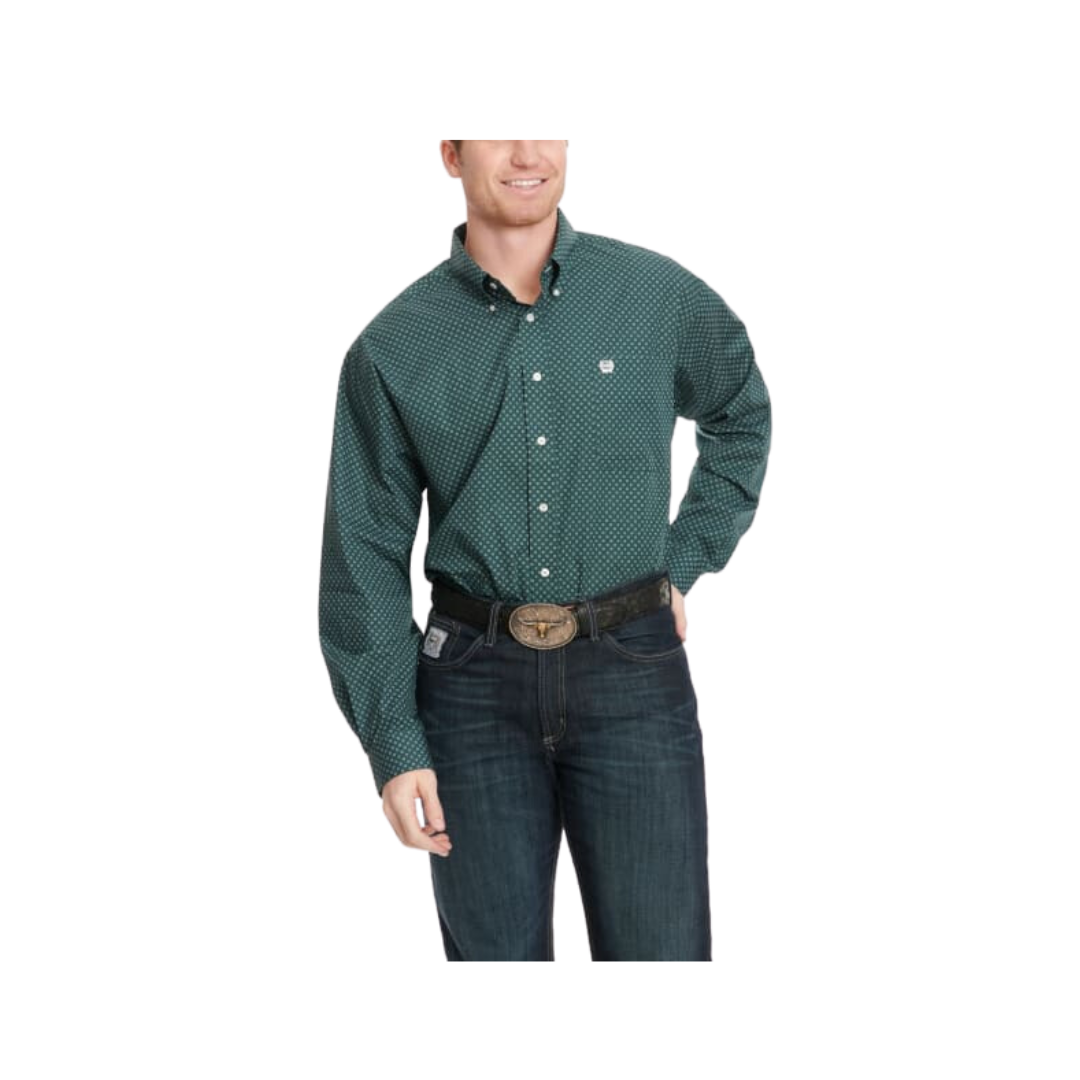Cinch Men's Rich Geo Print Long Sleeve Western Jade & White Shirt