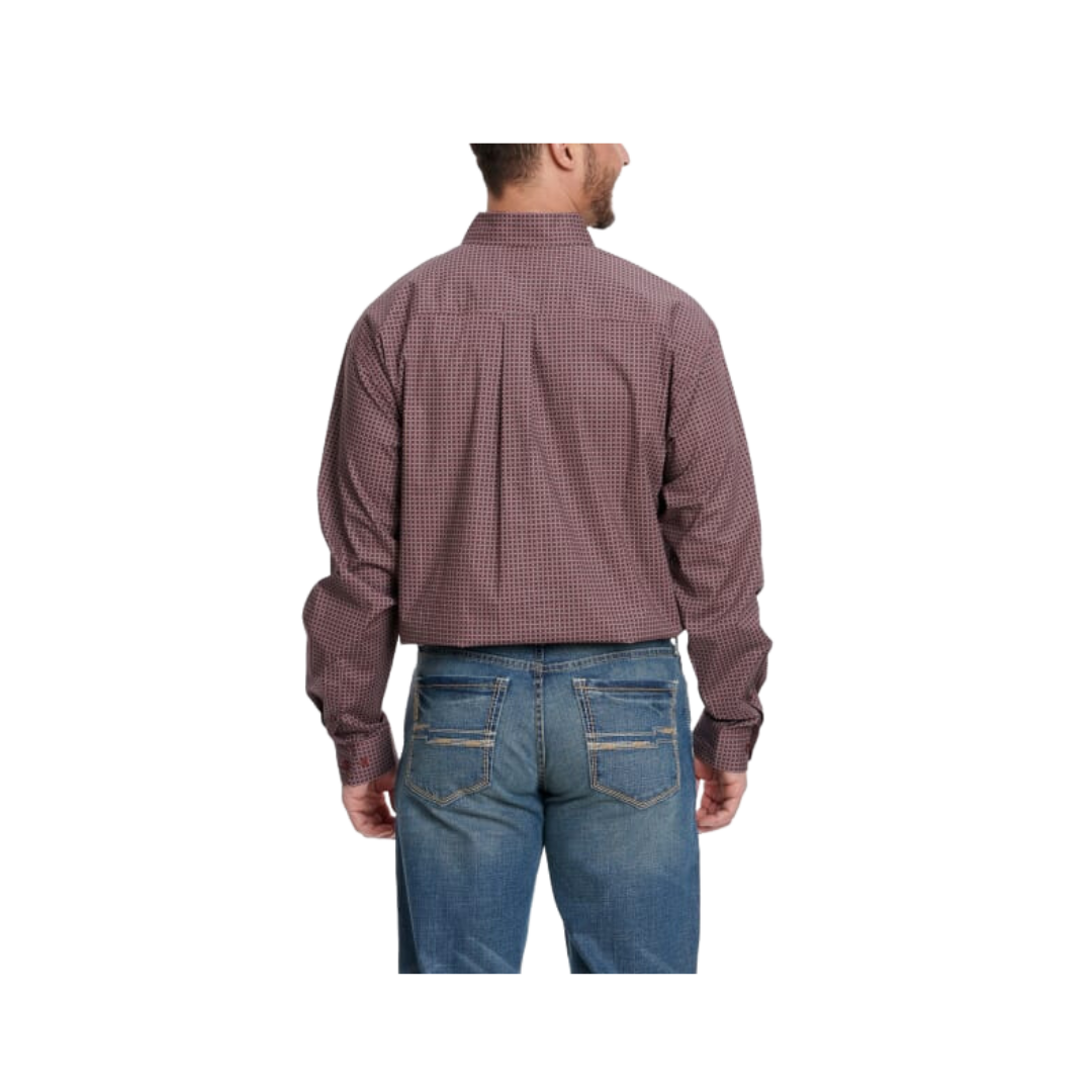 Cinch Men's Dusty Geo Print Long Sleeve Western Burgundy & Navy Shirt