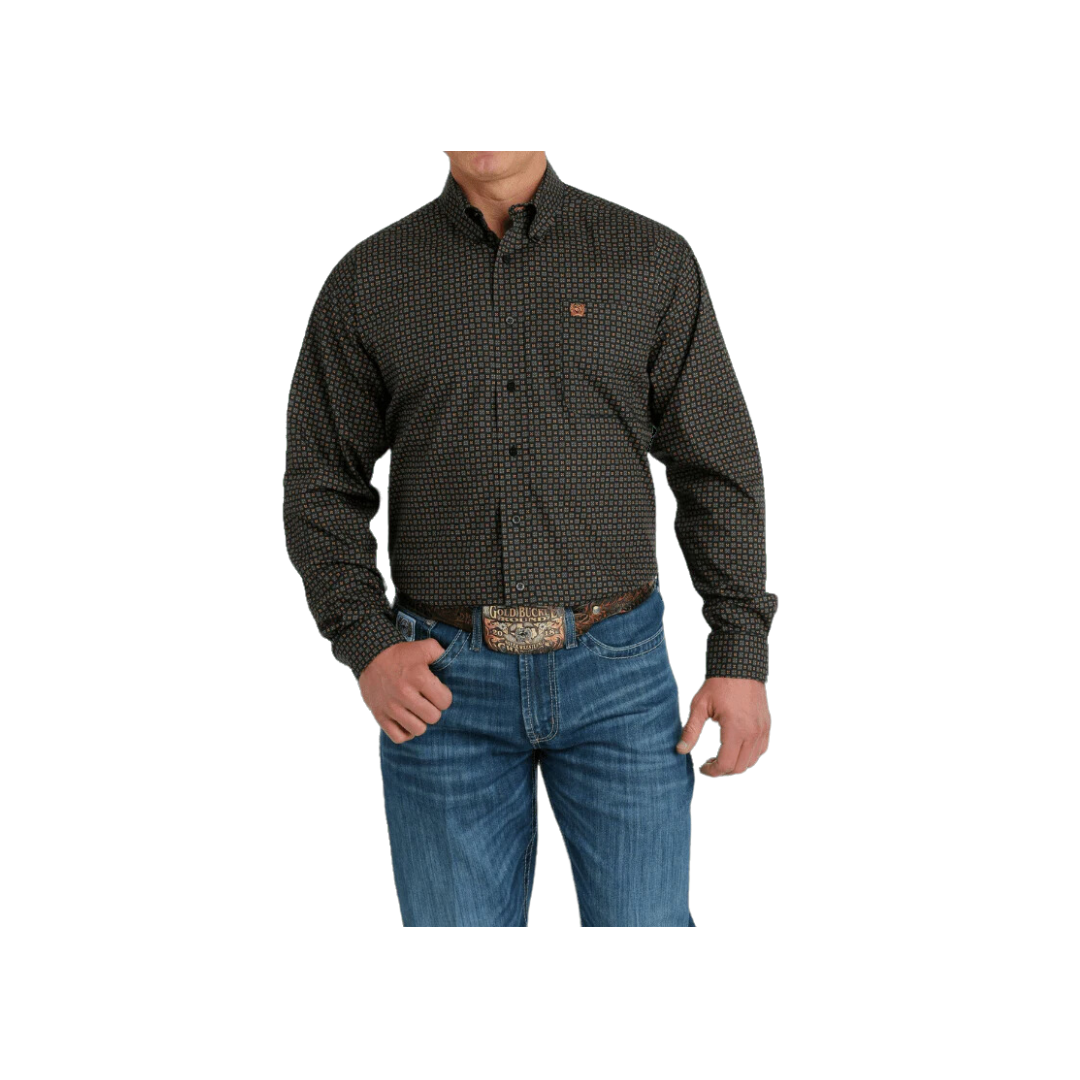 Cinch Men's Long Sleeve Button Down Western Geometric Print Black Shirt
