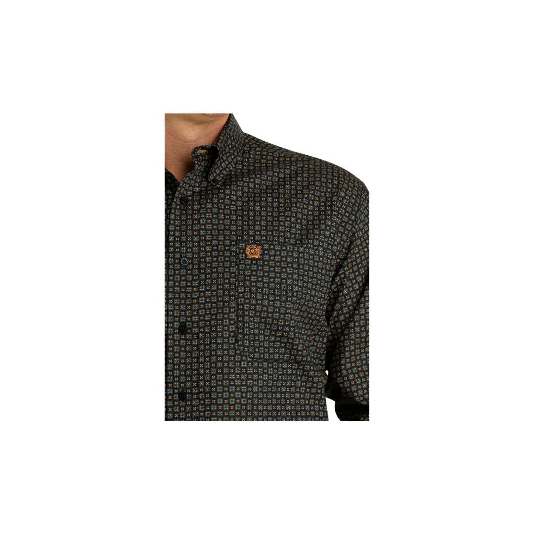 Cinch Men's Long Sleeve Button Down Western Geometric Print Black Shirt