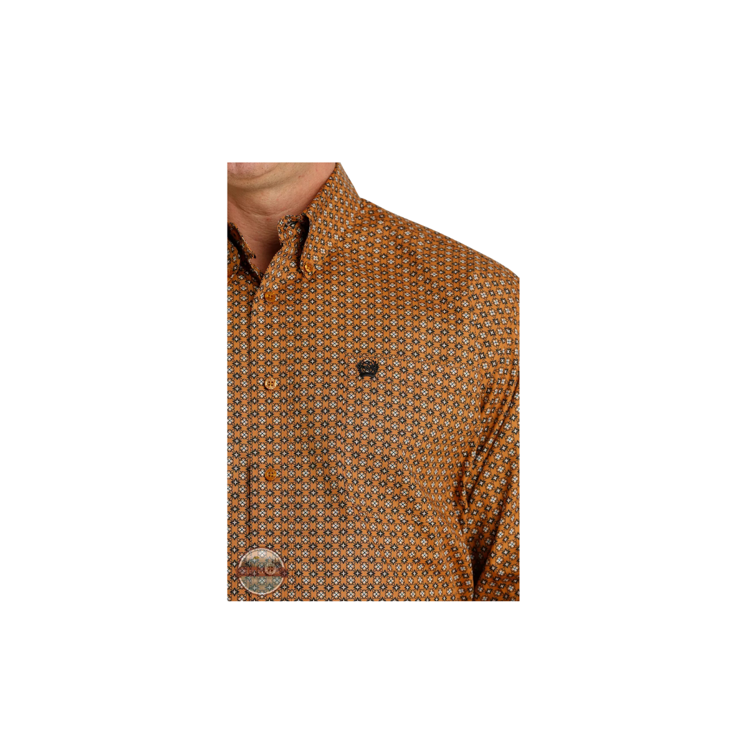Cinch Men's Long Sleeve Button Down Diamond Print Gold Shirt