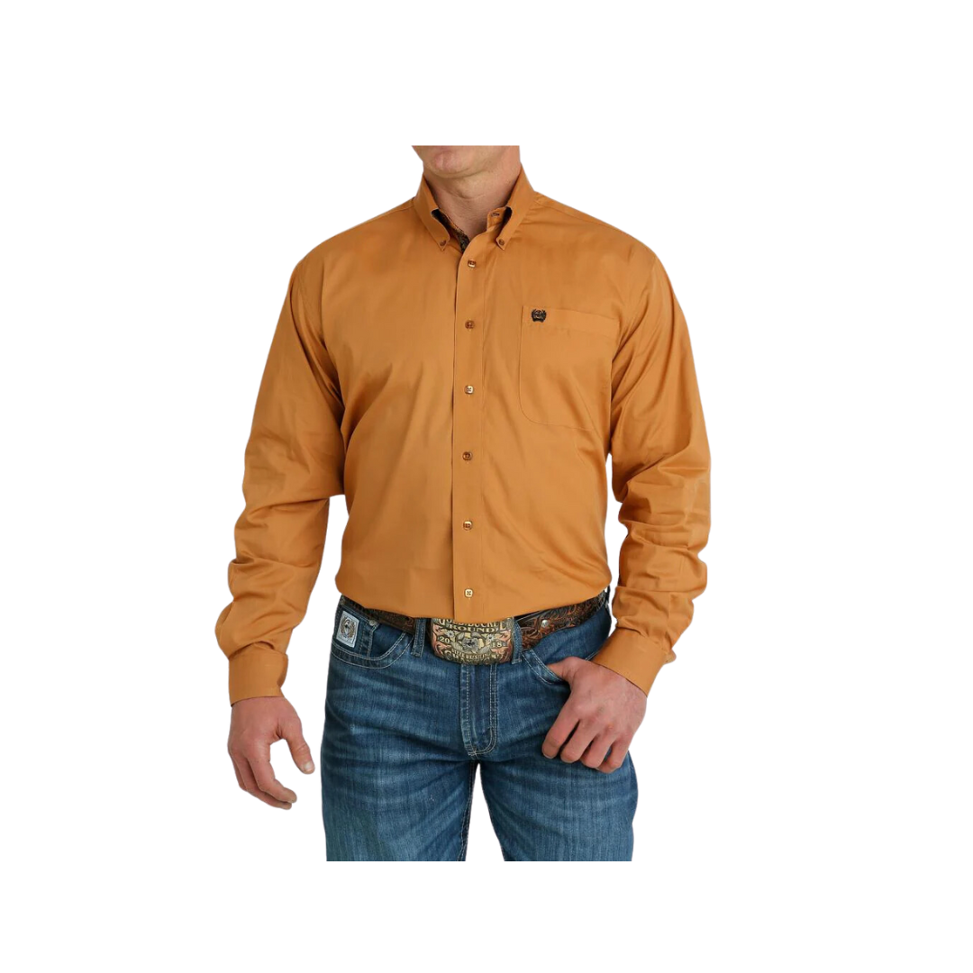Cinch Men's Solid Button Down Gold Shirt