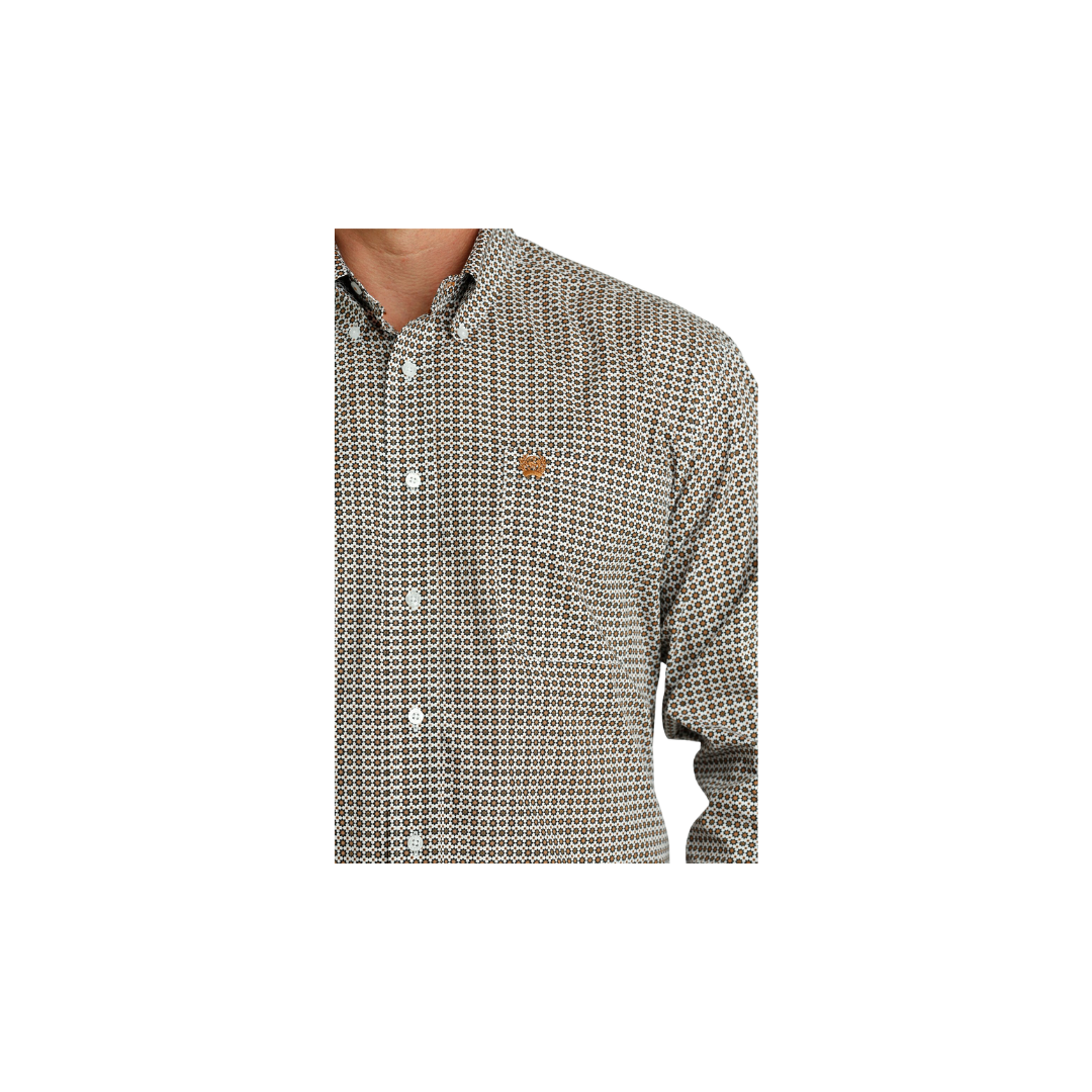 Cinch Men's Geometric Print Button Down Western White Gold Shirt