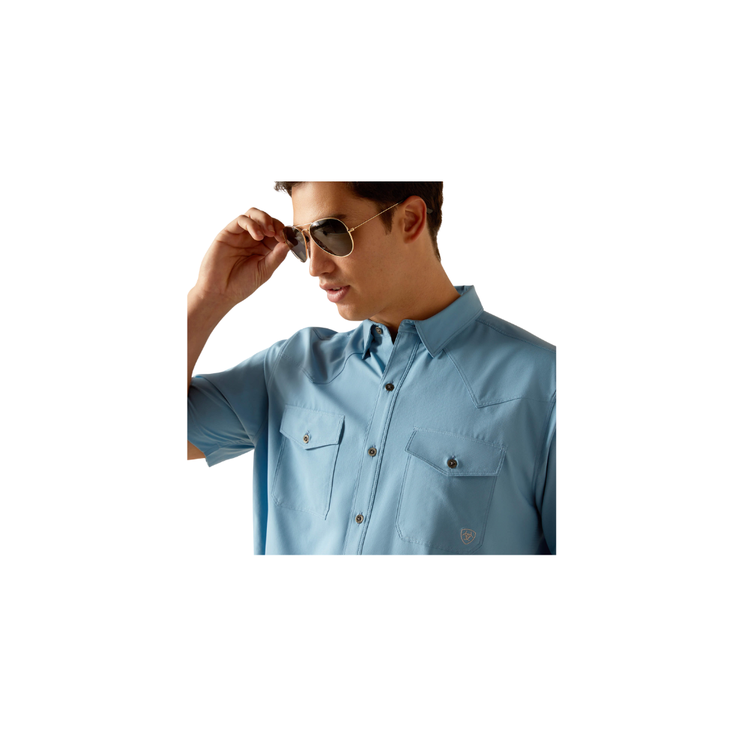 Ariat Men's Venttek Western Fitted Short Sleeve Blue Dawn Shirt