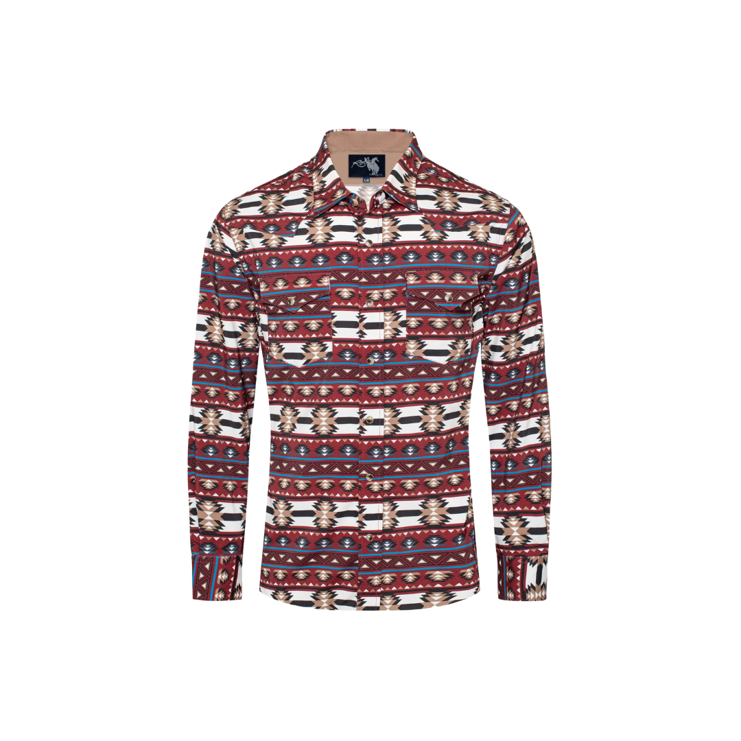 Avalon Men's Western Snap Aztec Print Pearl Shirt