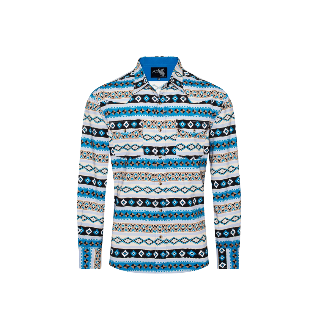 Avalon Men's Western Print Pearl Snap Aztec Shirt