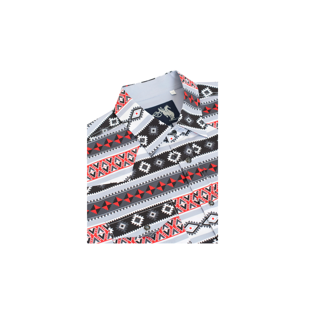 Avalon Men's Western Print Pearl Snap Aztec Grey Shirt