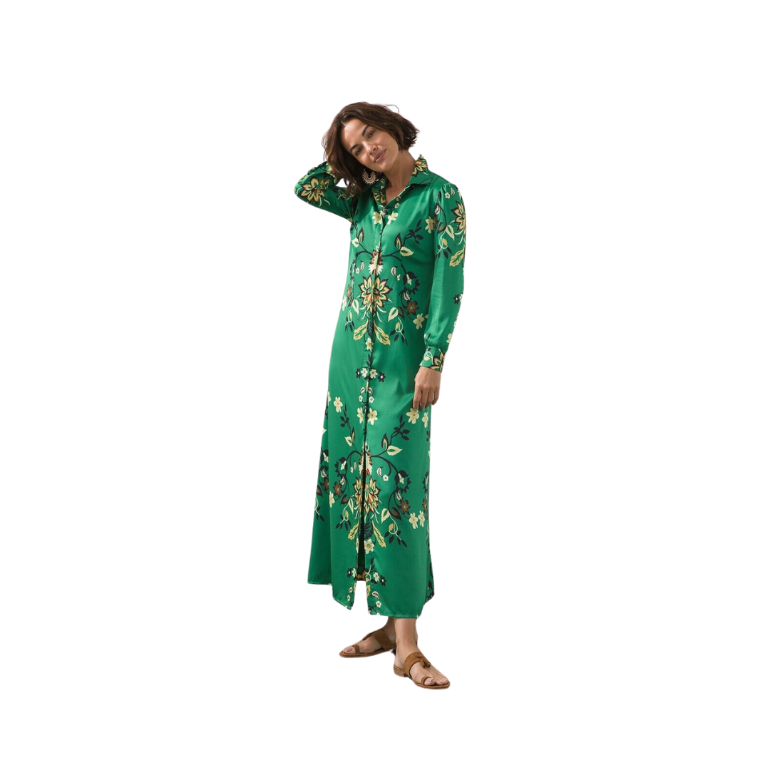 B Tween Women's Satin Damask Maxi Shirt Print Dress