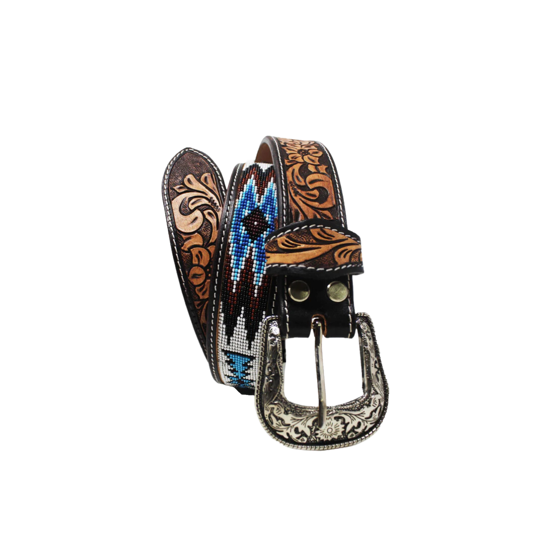 Challenger Men's Western Rodeo Heavy Duty Beaded Full Grain Leather Belt