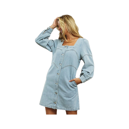 Denim Square Neck Dress by The Boot Jack - Western Style Denim Square Neck Dress by The Boot Jack - Western Style